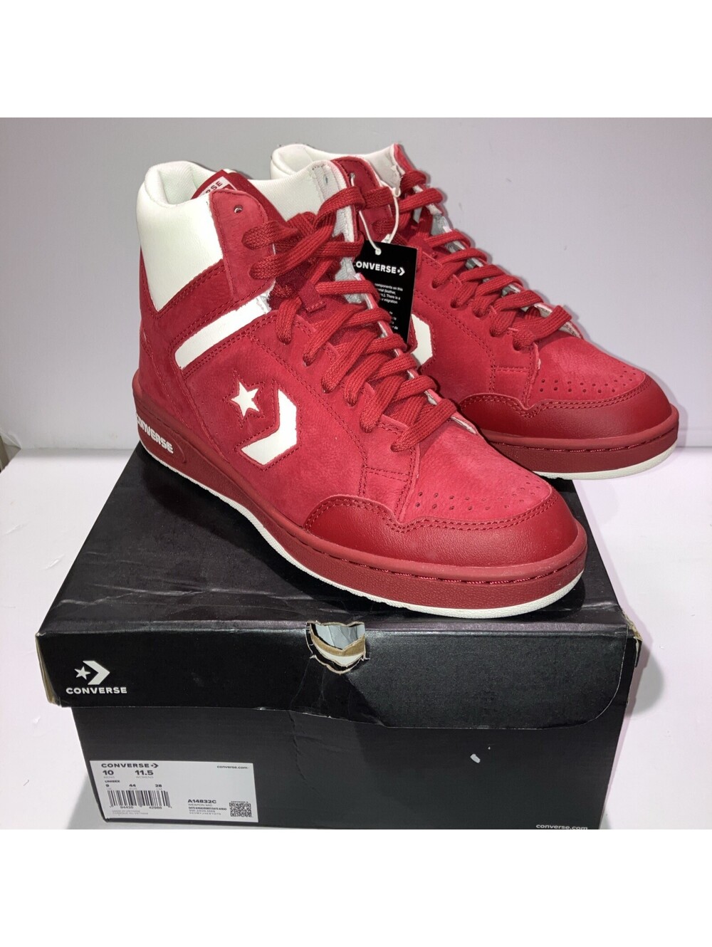 Converse Weapon Mid Top Suede Red/White Basketball A14832C Mens Size 10 NEW